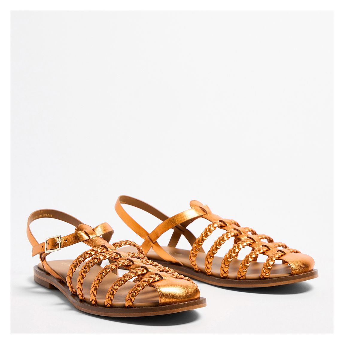 Plait Detail Metallic Orange Leather Gladiator Sandals main product photo