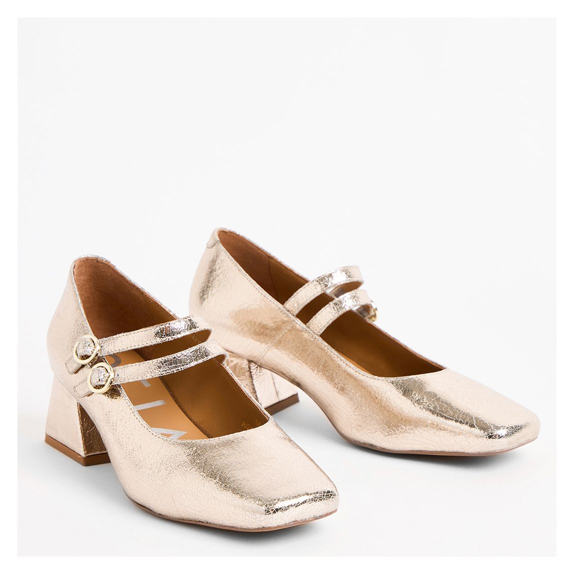 Gold Crackle Flared Heel Leather Mary Jane main product photo