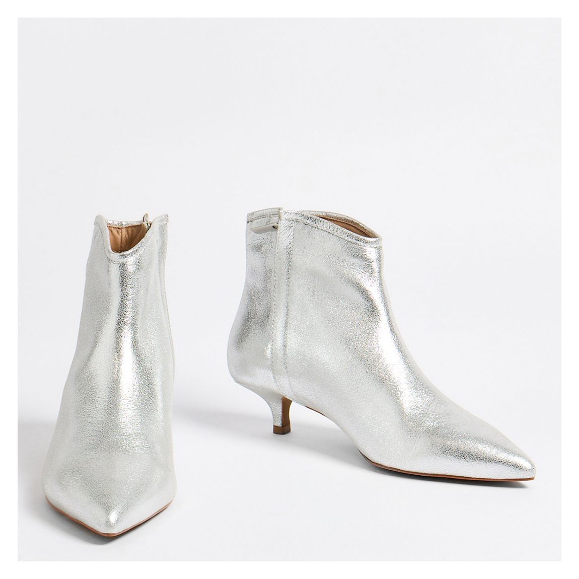 Silver Leather Pointed Kitten Heel Boot main product photo
