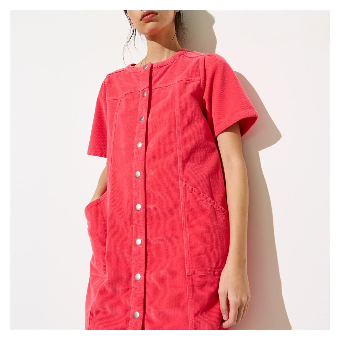 Red Collarless Cord Dress main product photo