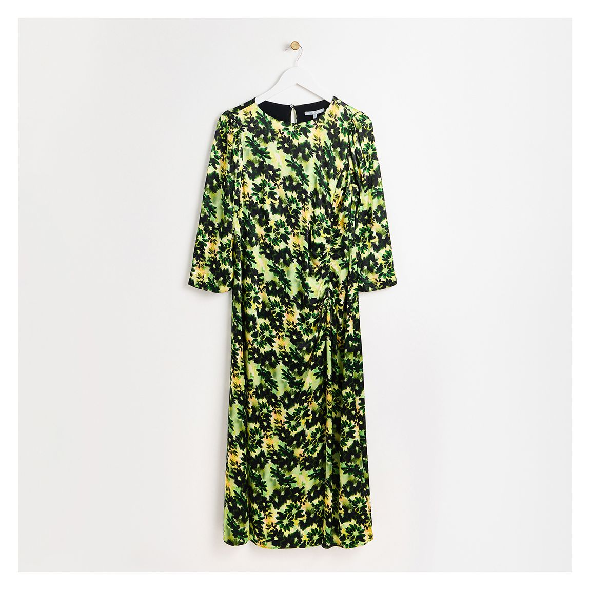 Yellow Inky Floral Printed Midi Dress main product photo