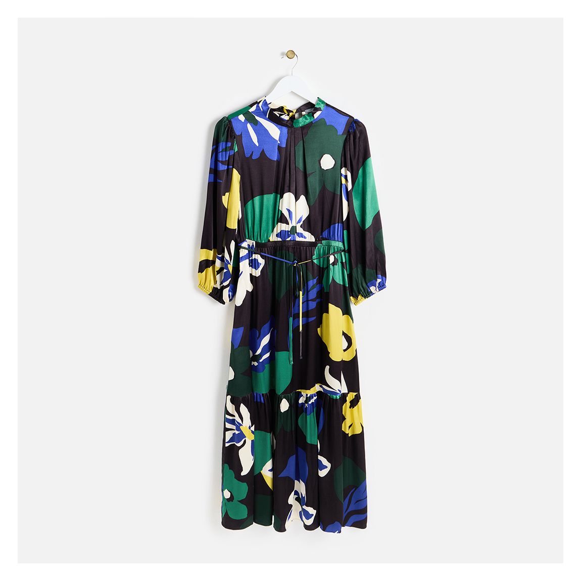 Blue Abstract Print Satin Midi Dress main product photo