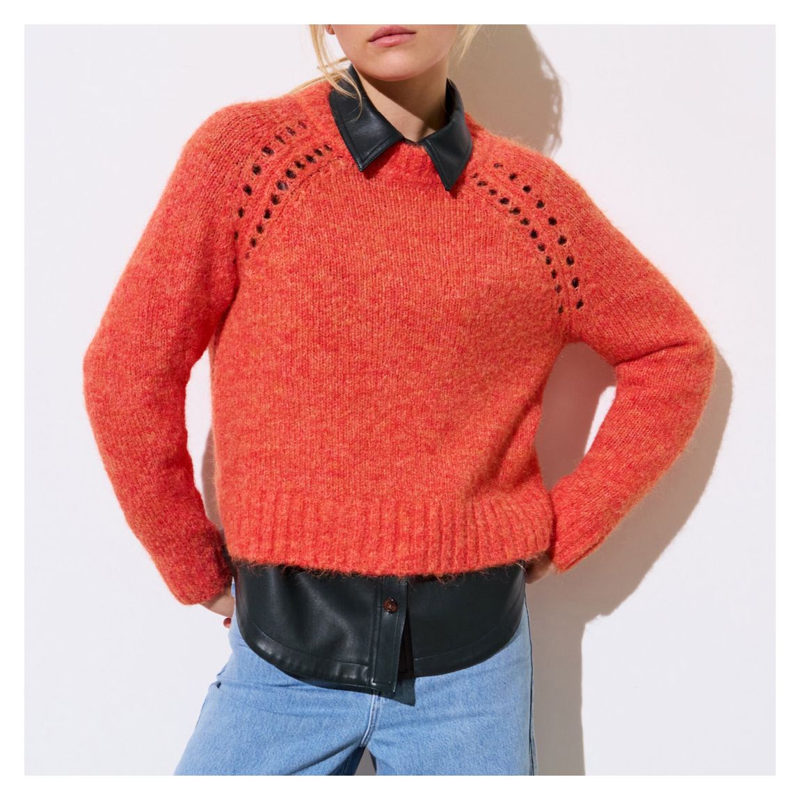 Orange Pointelle Detail Jumper main product photo