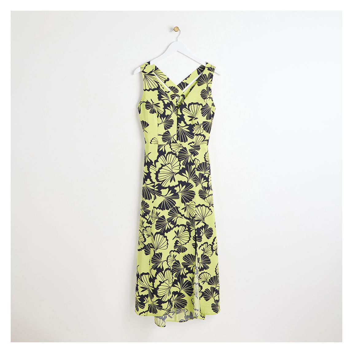 Yellow Ginkgo Printed Strappy Midi Dress main product photo