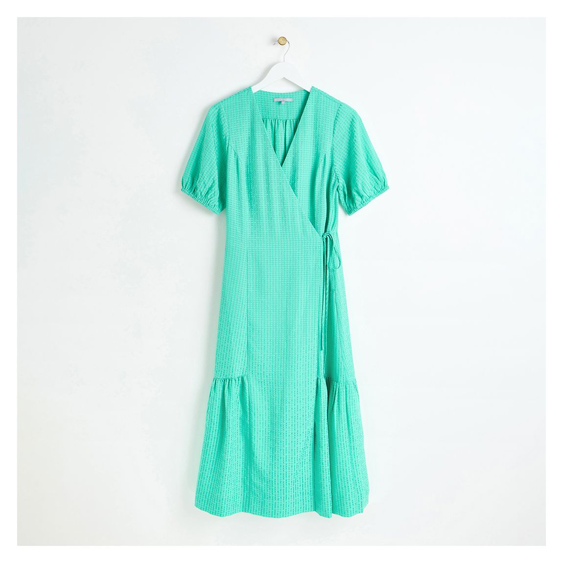 Green Textured Wrap Midi Dress main product photo