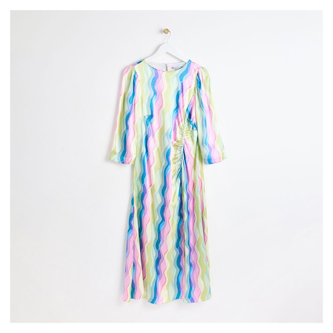Green Swirl Print Ruched Side Midi Dress main product photo