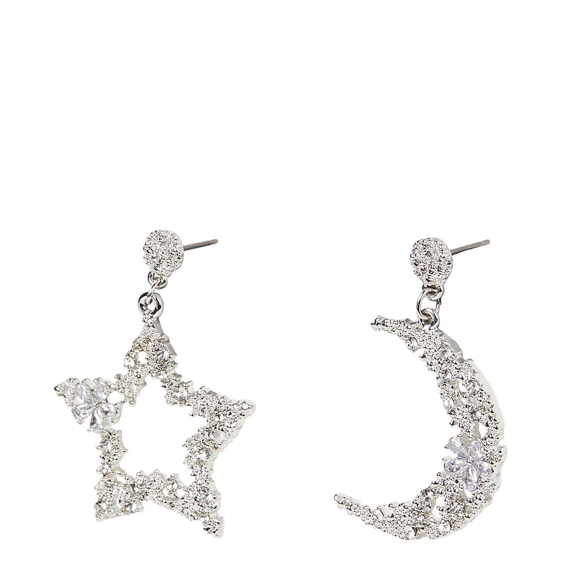 Silver Hollis Textured Metal & Flower Star & Moon Drop Earrings main product photo