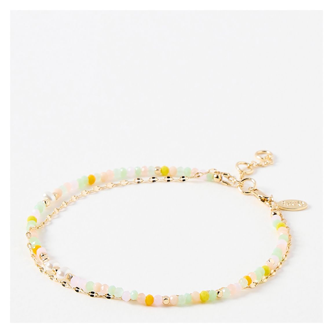Gold Cove Pastel Beaded & Faux Pearl Double Row Anklet main product photo