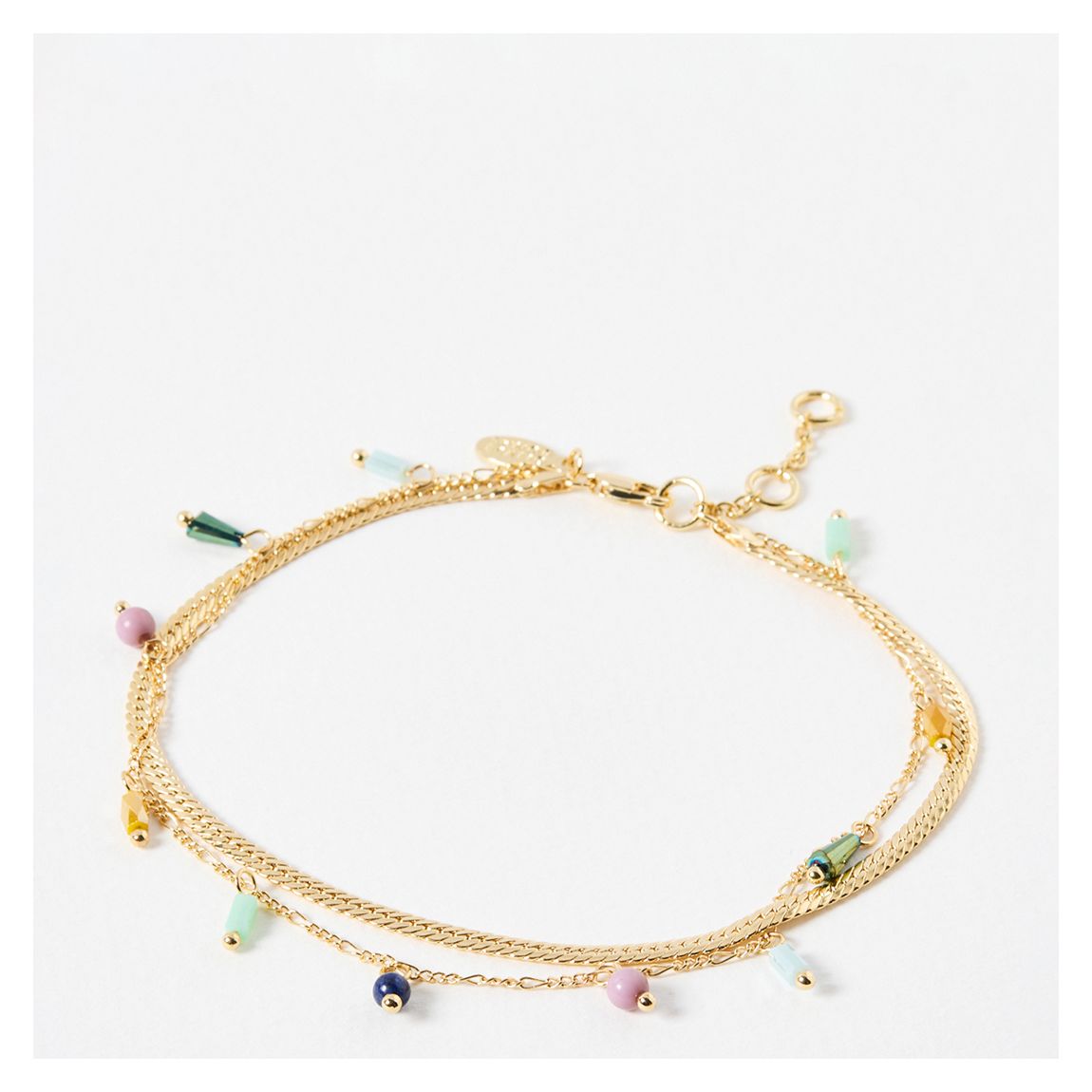 Gold Azure Bead & Chain Double Row Anklet main product photo
