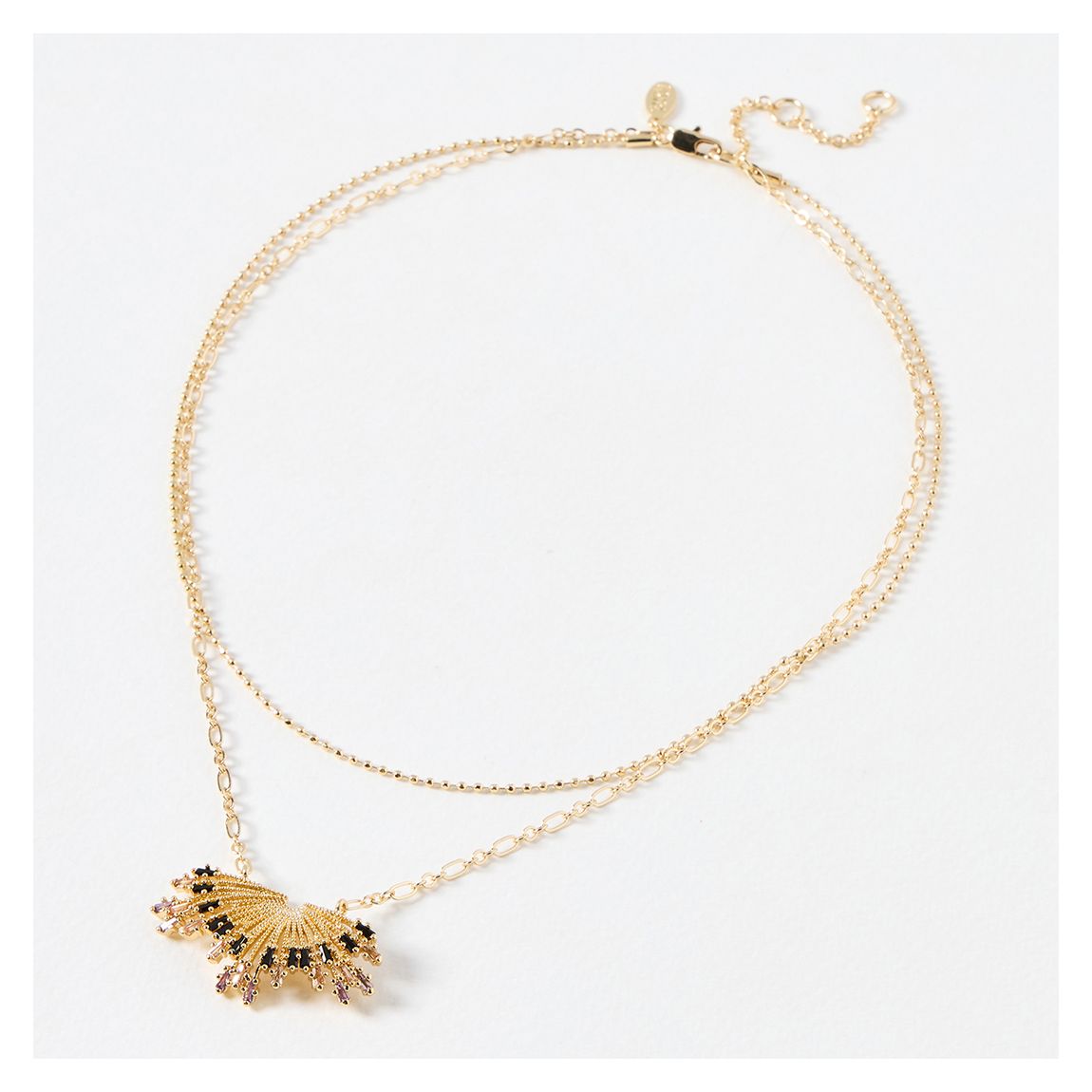 Gold Diana Embellished Fan Layered Pendant Necklace main product photo