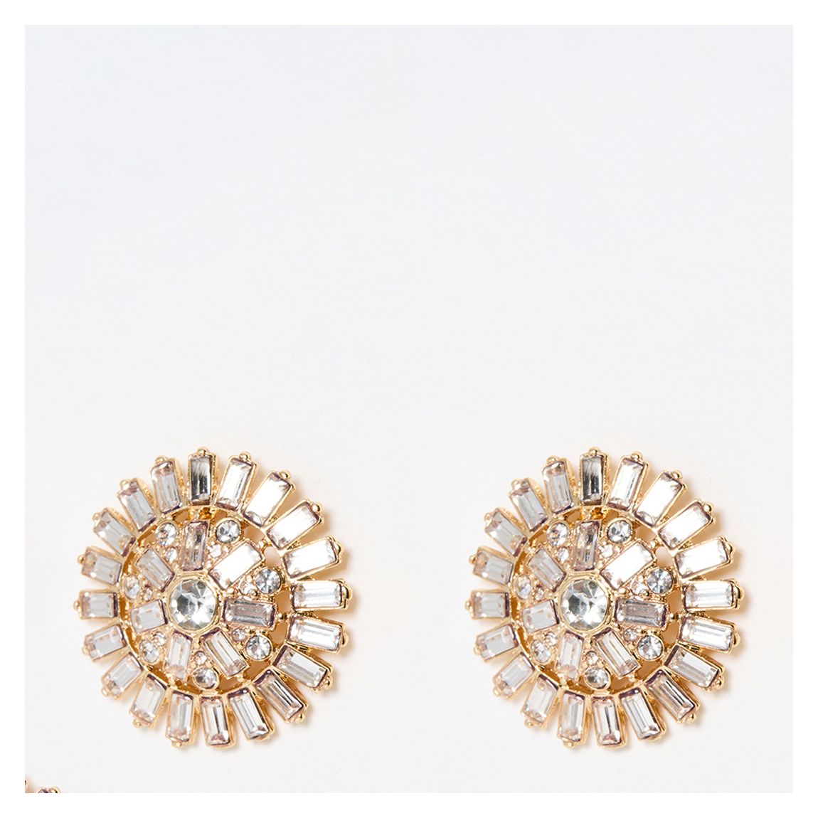 Gold Bessie Baguette Stone Circular Stud Earrings main product photo