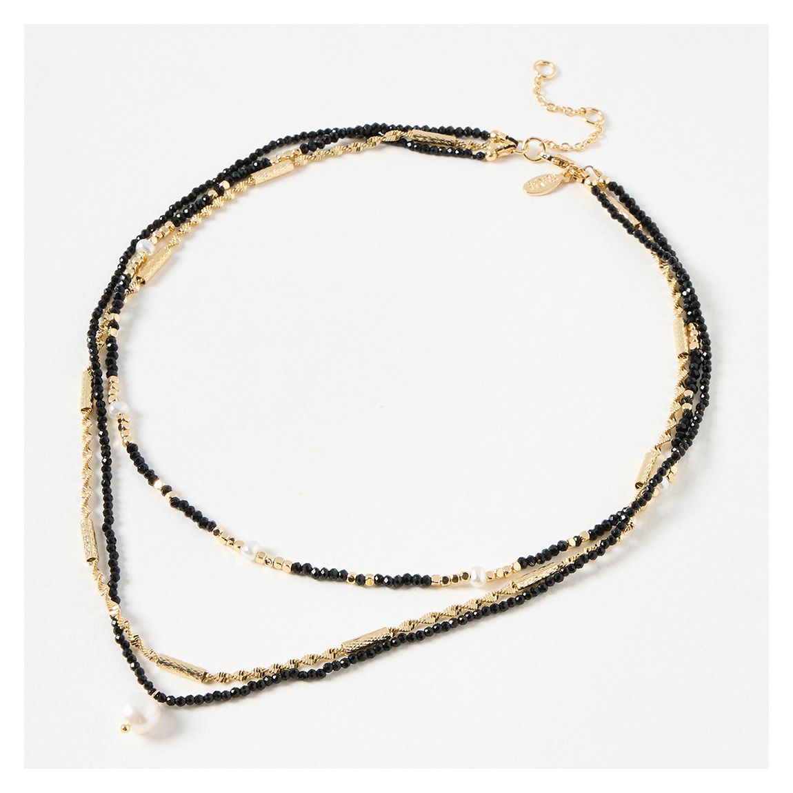 Gold Hetty Bead & Twisted Chain Faux Pearl Triple Row Necklace main product photo