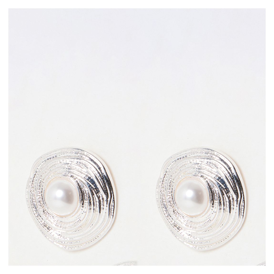 Silver Heidi Faux Pearl Circular Textured Stud Earrings main product photo