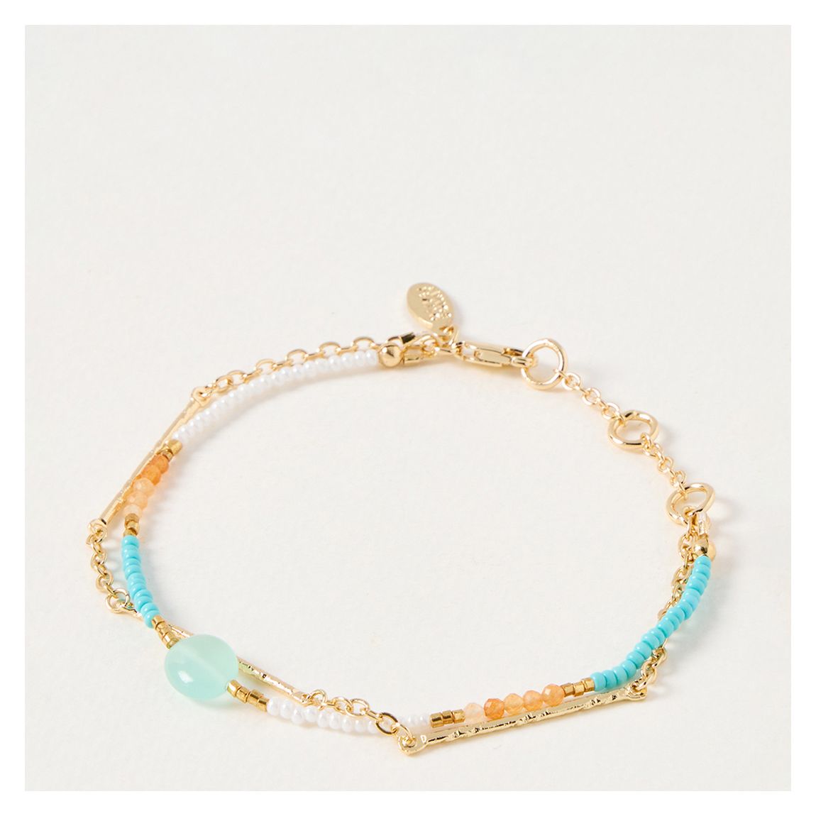 Gold Lola Glass Seed Bead & Stone Double Row Bracelet main product photo