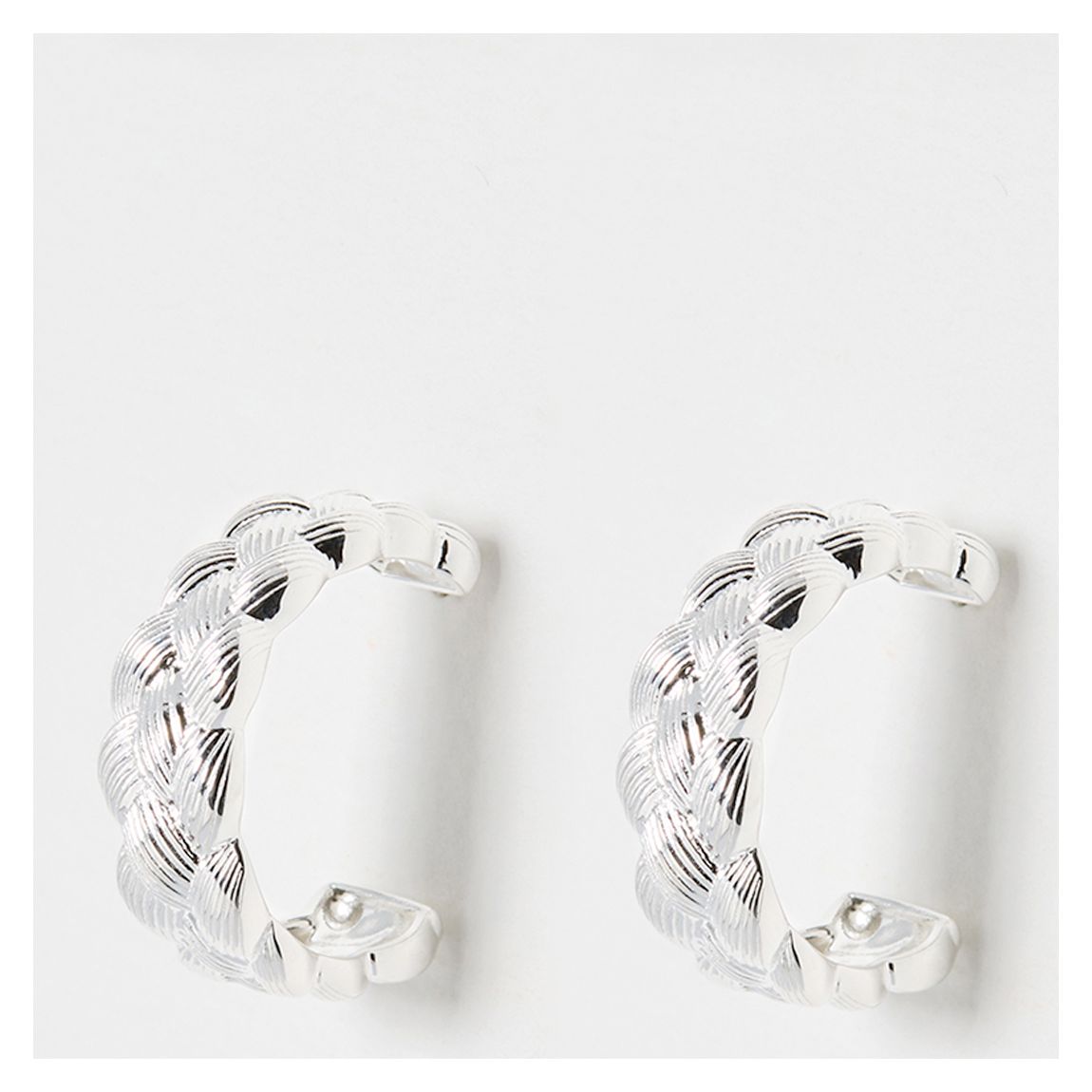 Silver Sylvia Tapered Plaited Texture Hoop Earrings main product photo