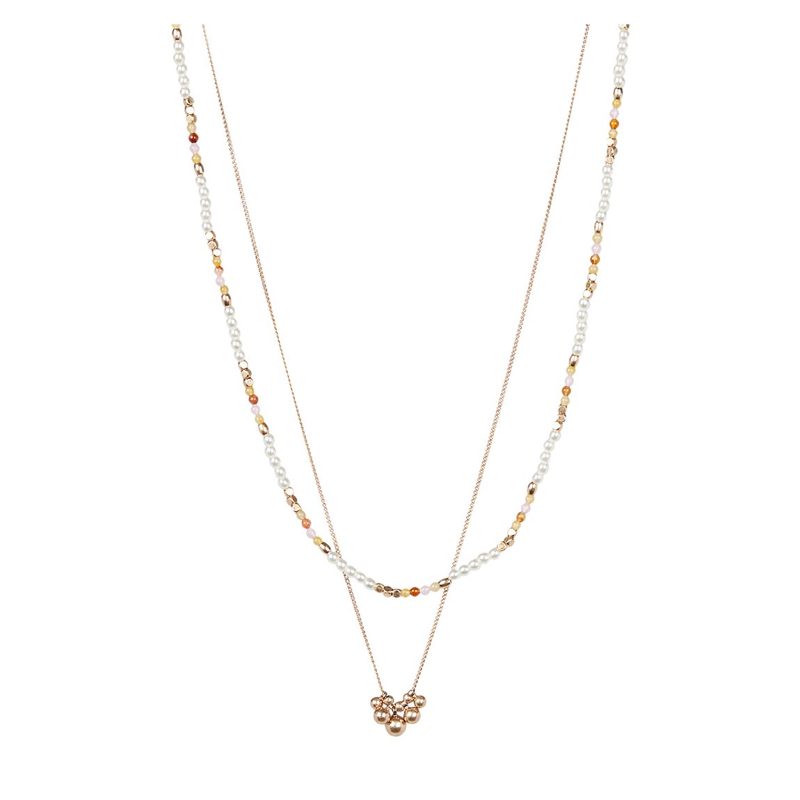 Gold Kaia Bead & Faux Pearl Chain Double Row Necklace main product photo