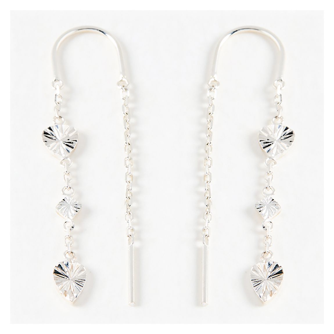 Silver Elodie Engraved Charm Thread Through Chain Drop Earrings main product photo