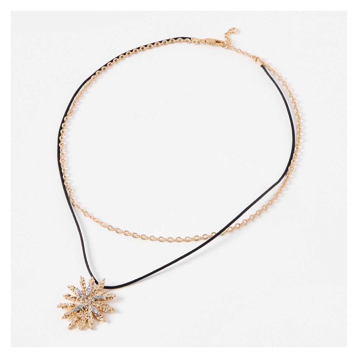 Gold Leonora Starburst Stone Detail Pendant Cord & Chain Necklace main product photo