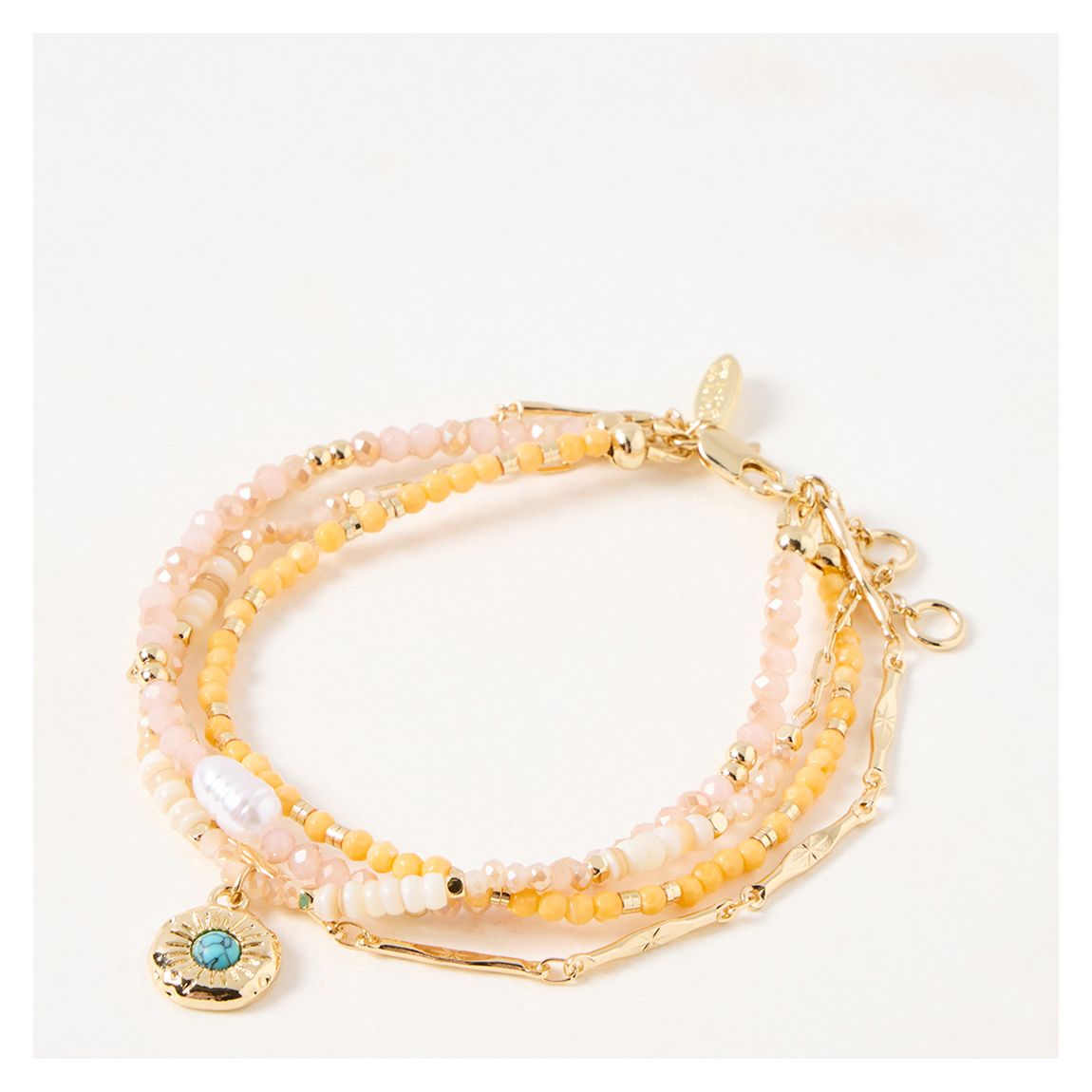 Gold Leanne Multi Row Glass Bead & Stone Layered Pendant Bracelet main product photo
