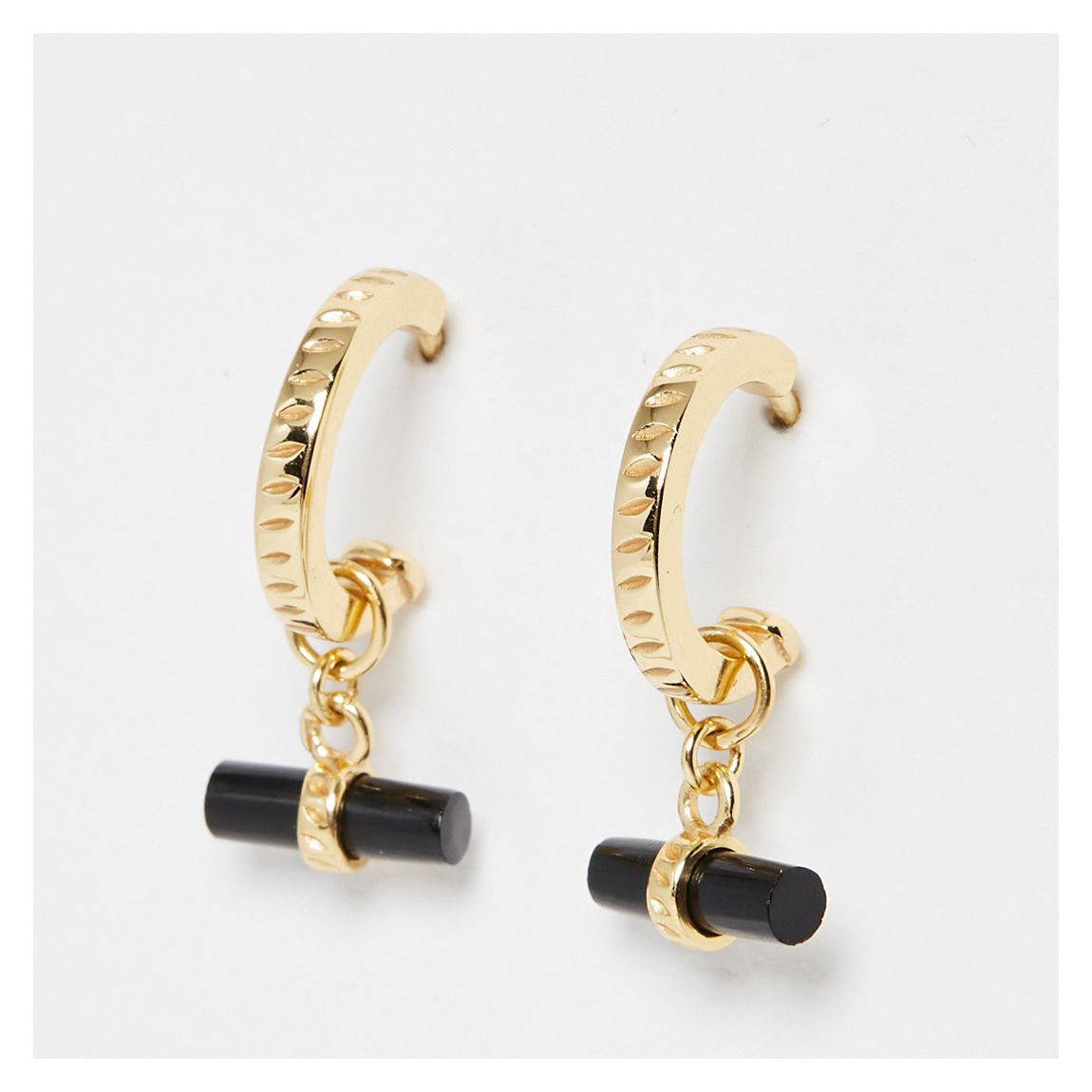 Gold Franny Black Onyx & Textured Loop Drop Hoops main product photo
