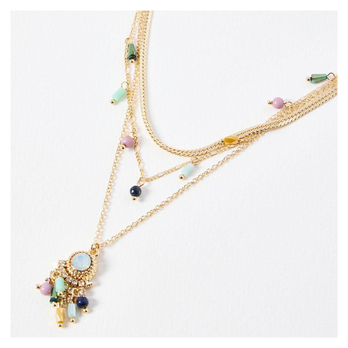Gold Azure Bead Cluster Pendant Multi Row Necklace main product photo