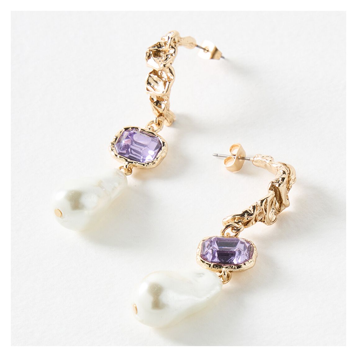 Gold Sorrell Faux Pearl & Stone Molten Metal Earrings main product photo