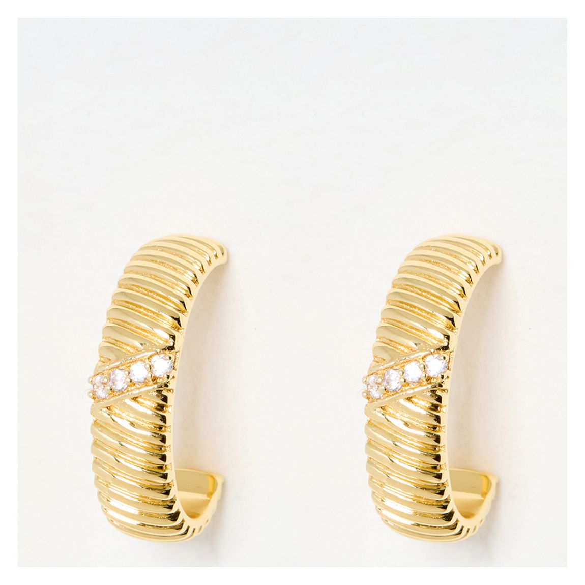 Gold Aryna Inlay Angled Texture Hoop Earrings main product photo