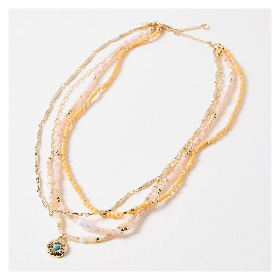 Gold Leanne Multi Row Glass Bead & Stone Layered Pendant Necklace main product photo