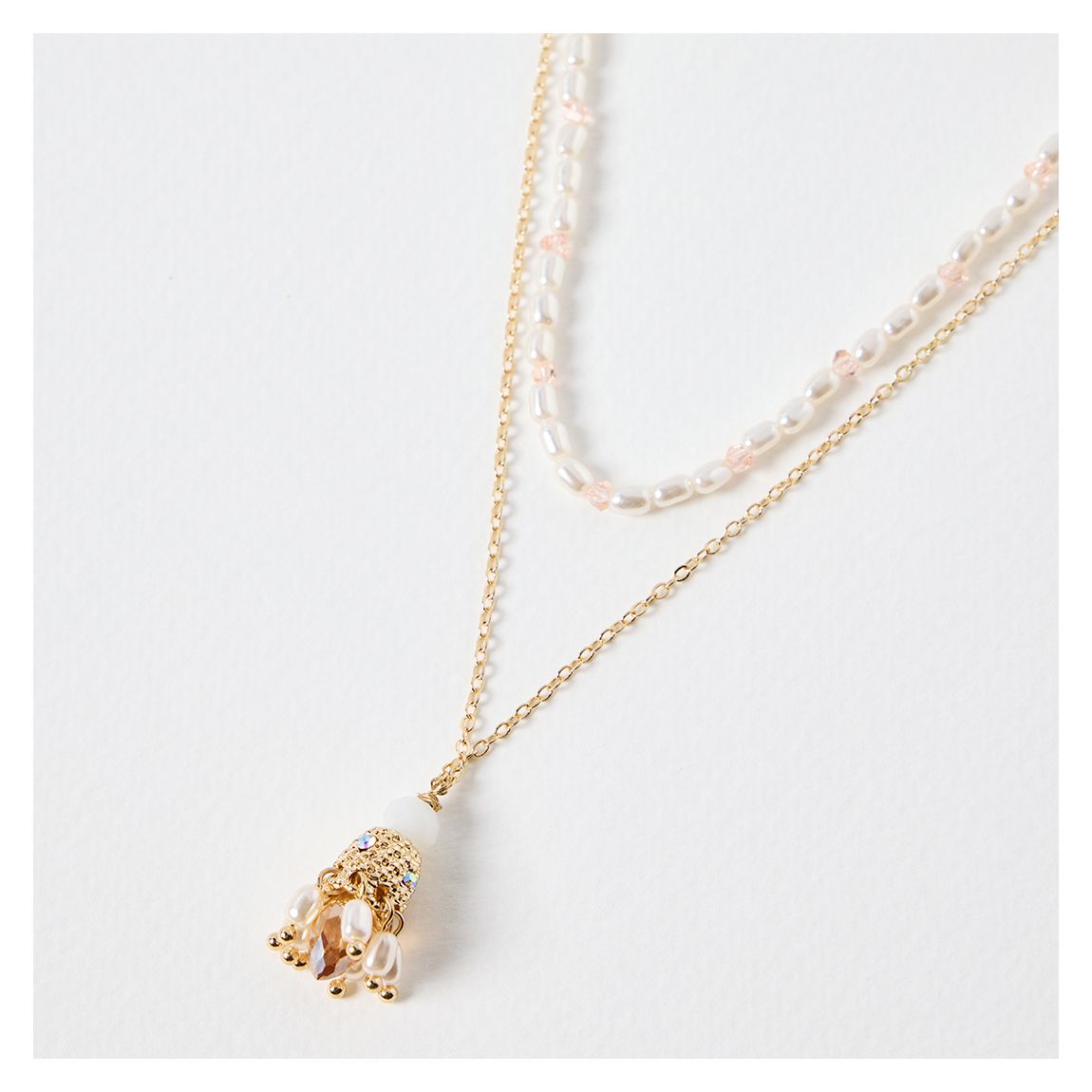 Gold Gigi Bead & Faux Pearl Cluster Pendant Necklace main product photo