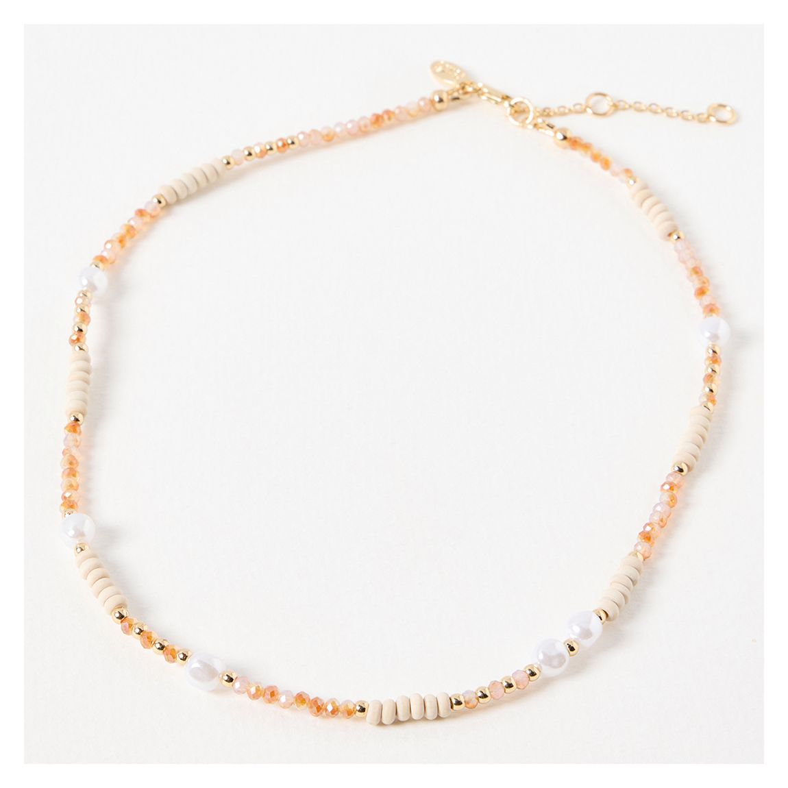 Gold Etti Pink Beaded & Faux Pearl Necklace main product photo