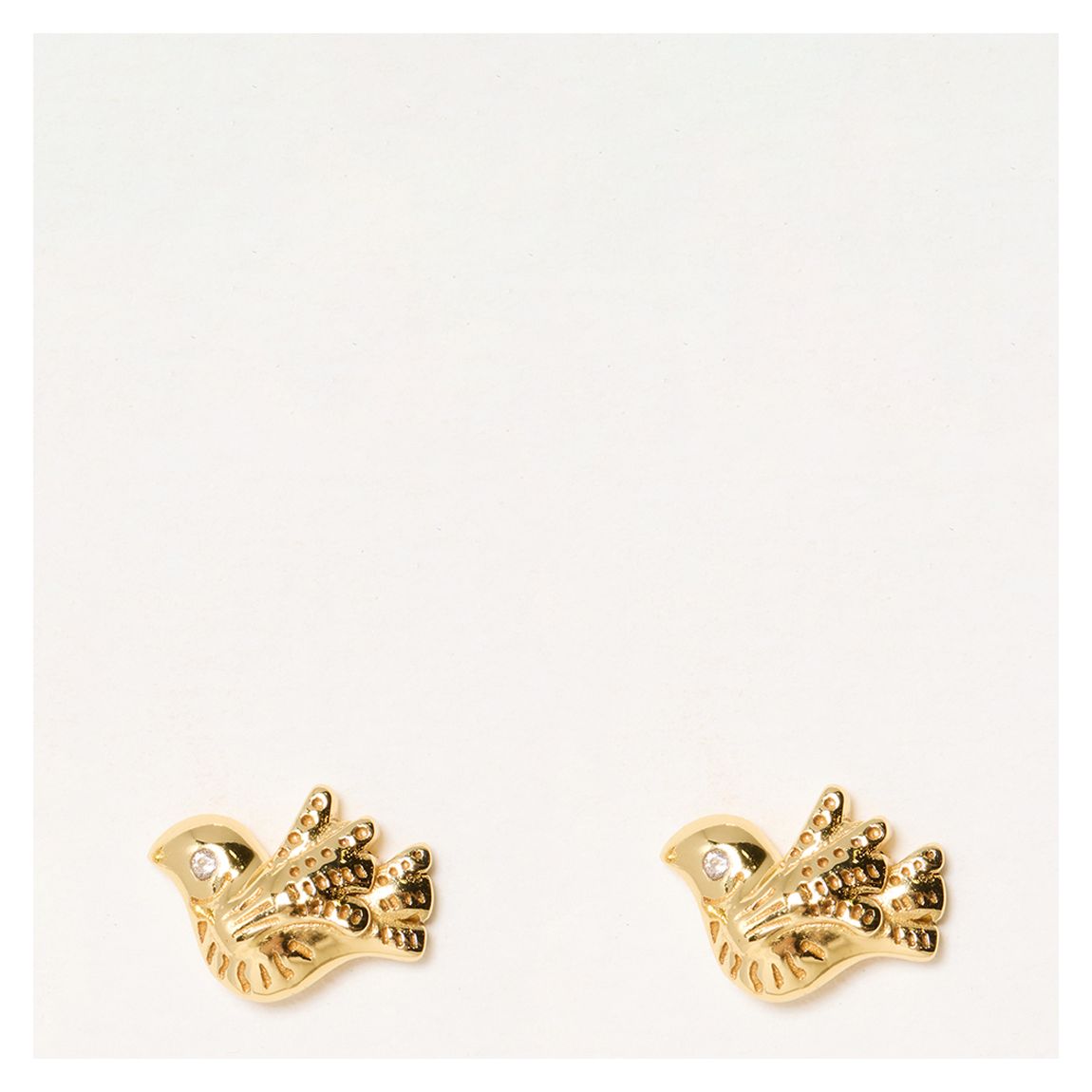 Gold Wren Flying Bird Charm Stud Earrings main product photo