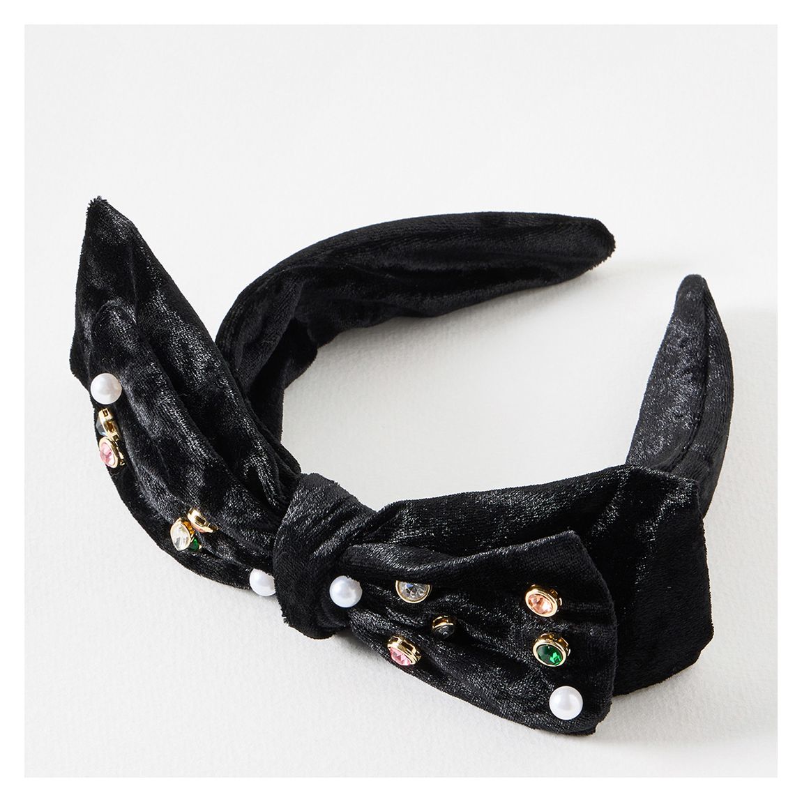 Black Meike Stone Detail Statement Velvet Bow Headband main product photo