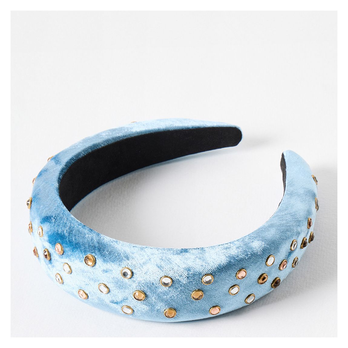 Blue Adara Stone Detail Velvet Puffy Headband main product photo