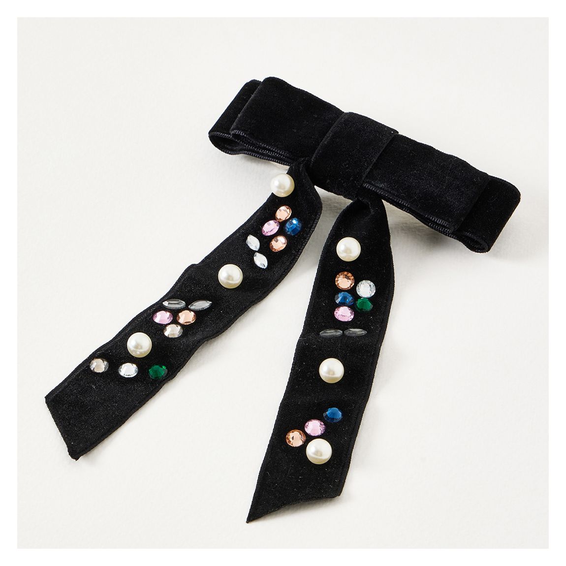Black Meike Stone Detail Velvet Hair Bow main product photo