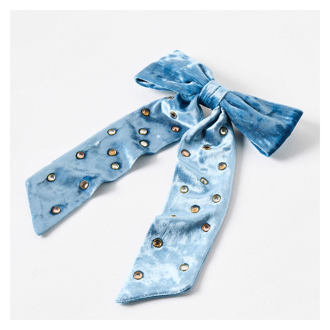 Blue Adara Stone Detail Velvet Hair Bow main product photo