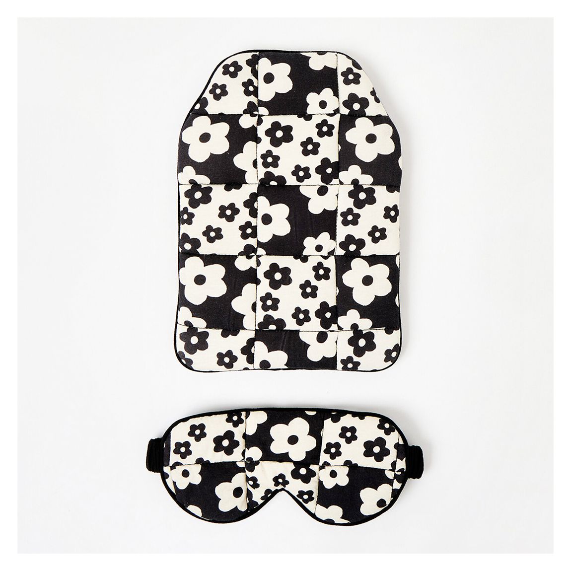Black Monochrome Floral Hot Water Bottle & Eyemask Set main product photo