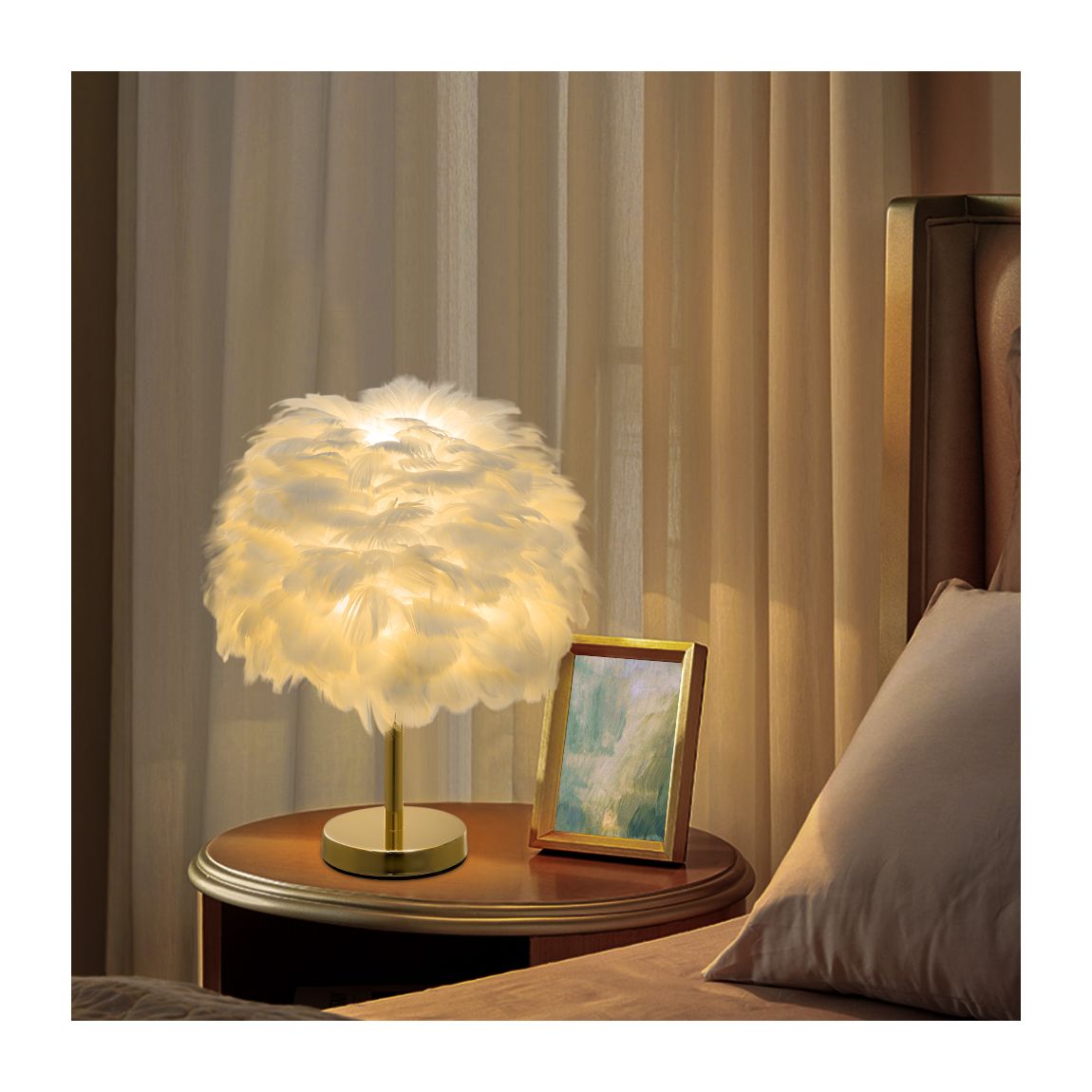Chic Feather Table Lamp with Metal Base main product photo