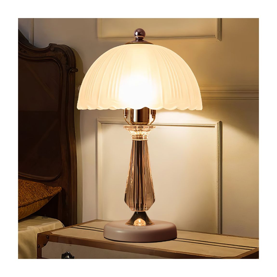 Crystal Table Lamp with Scalloped Lampshade main product photo