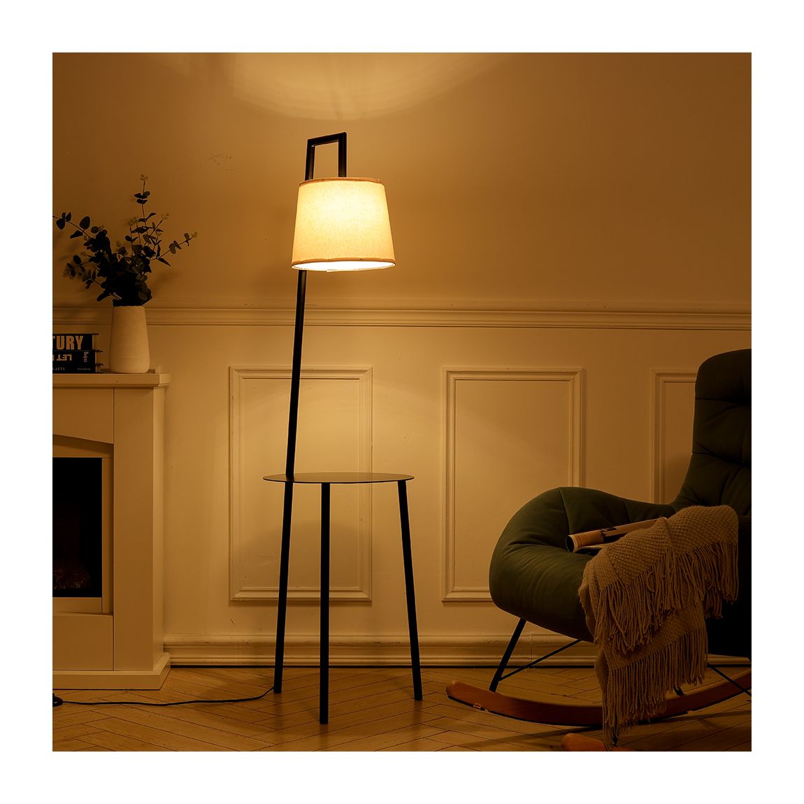 Metal Tray Table Floor Lamp with Linen Lampshade main product photo