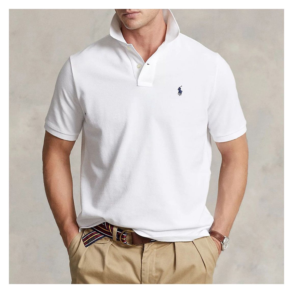 White Classic Fit Mesh Polo Shirt main product photo