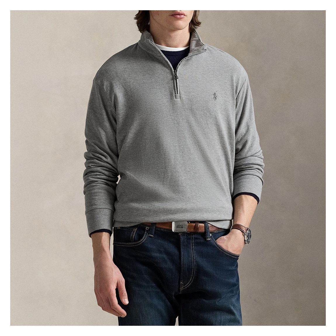 Grey Houndstooth Half Zip Sweatshirt main product photo