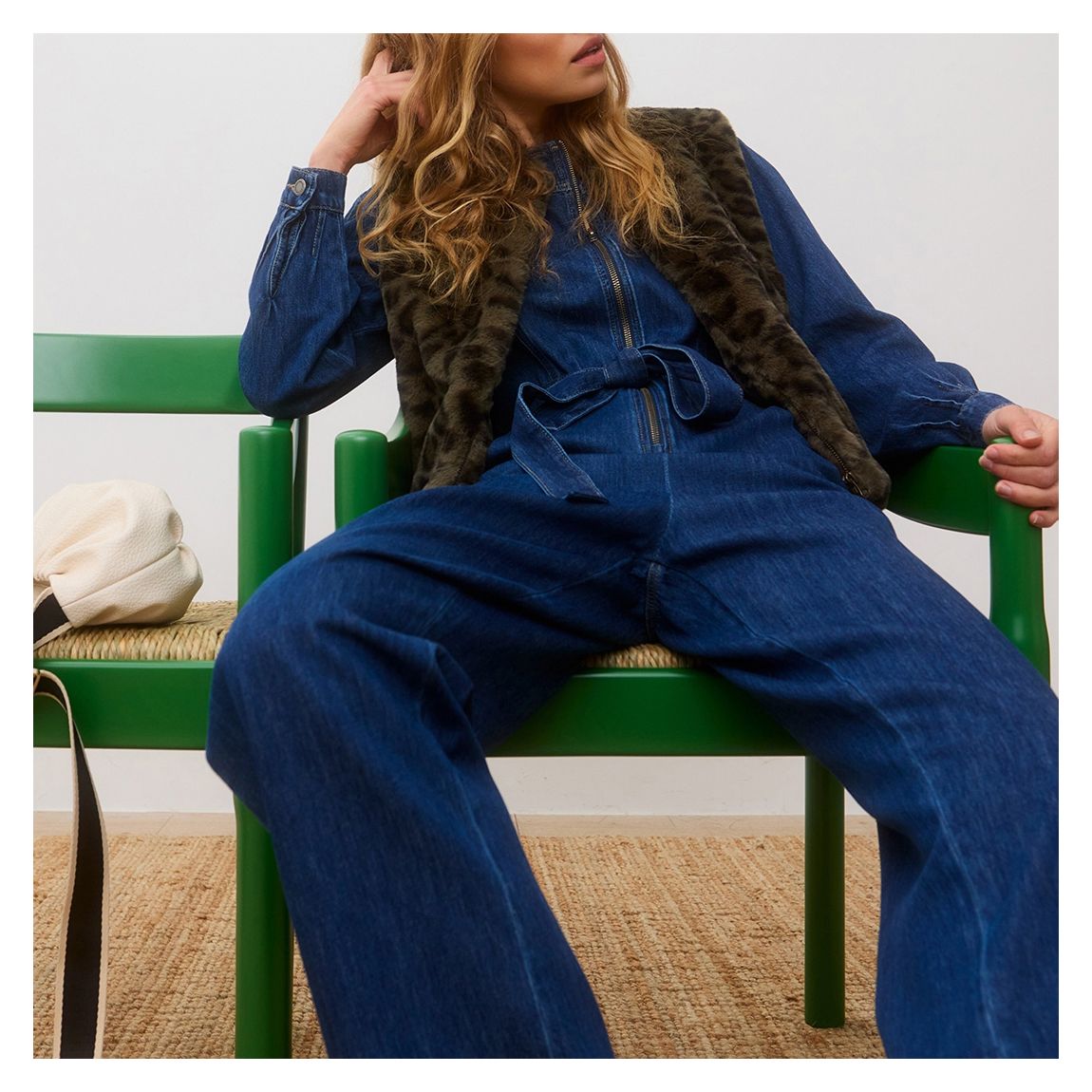 Mid Blue Denim Zip Through Jumpsuit main product photo