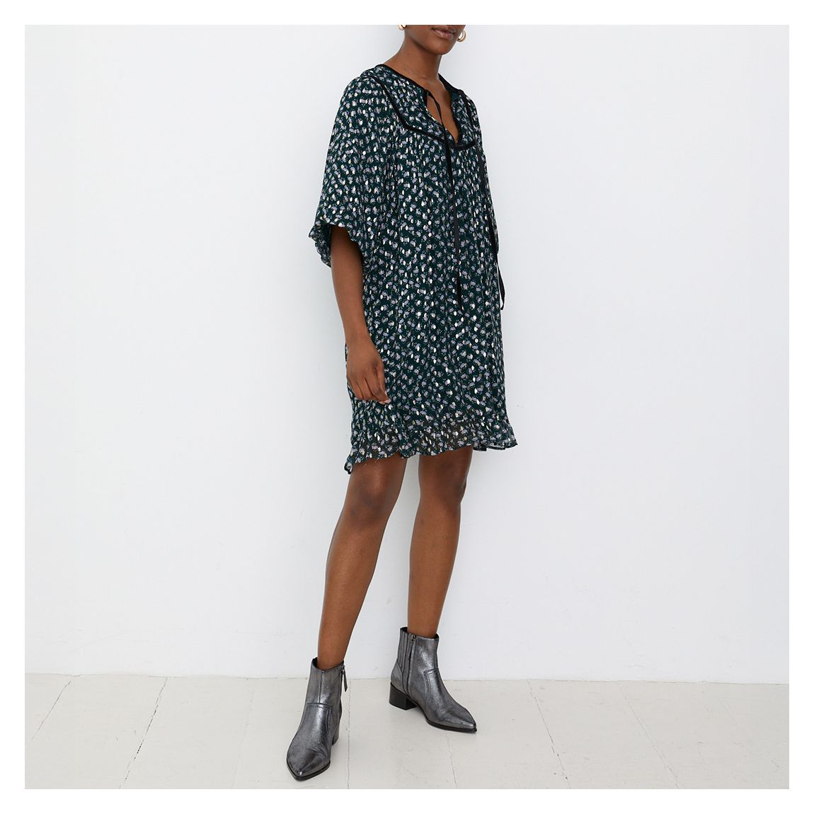 Green Metallic Print Mini Dress main product photo