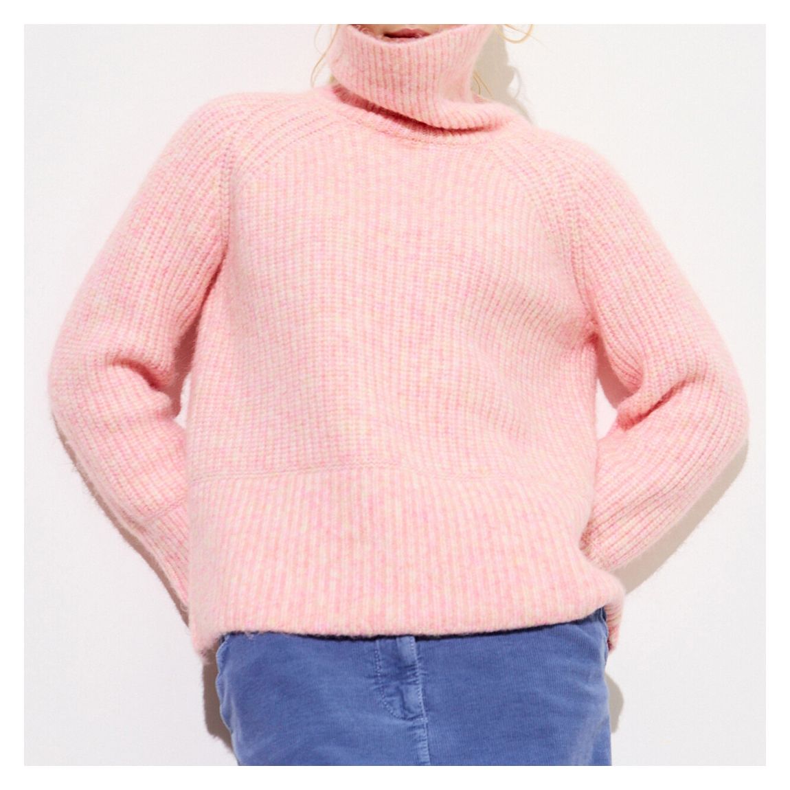 Pale Pink Ribbed Roll Neck Jumper main product photo