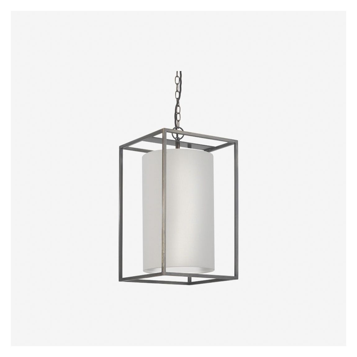 Derwent Lantern Pendant Light in Antique Brass & Oyster Linen Shade main product photo