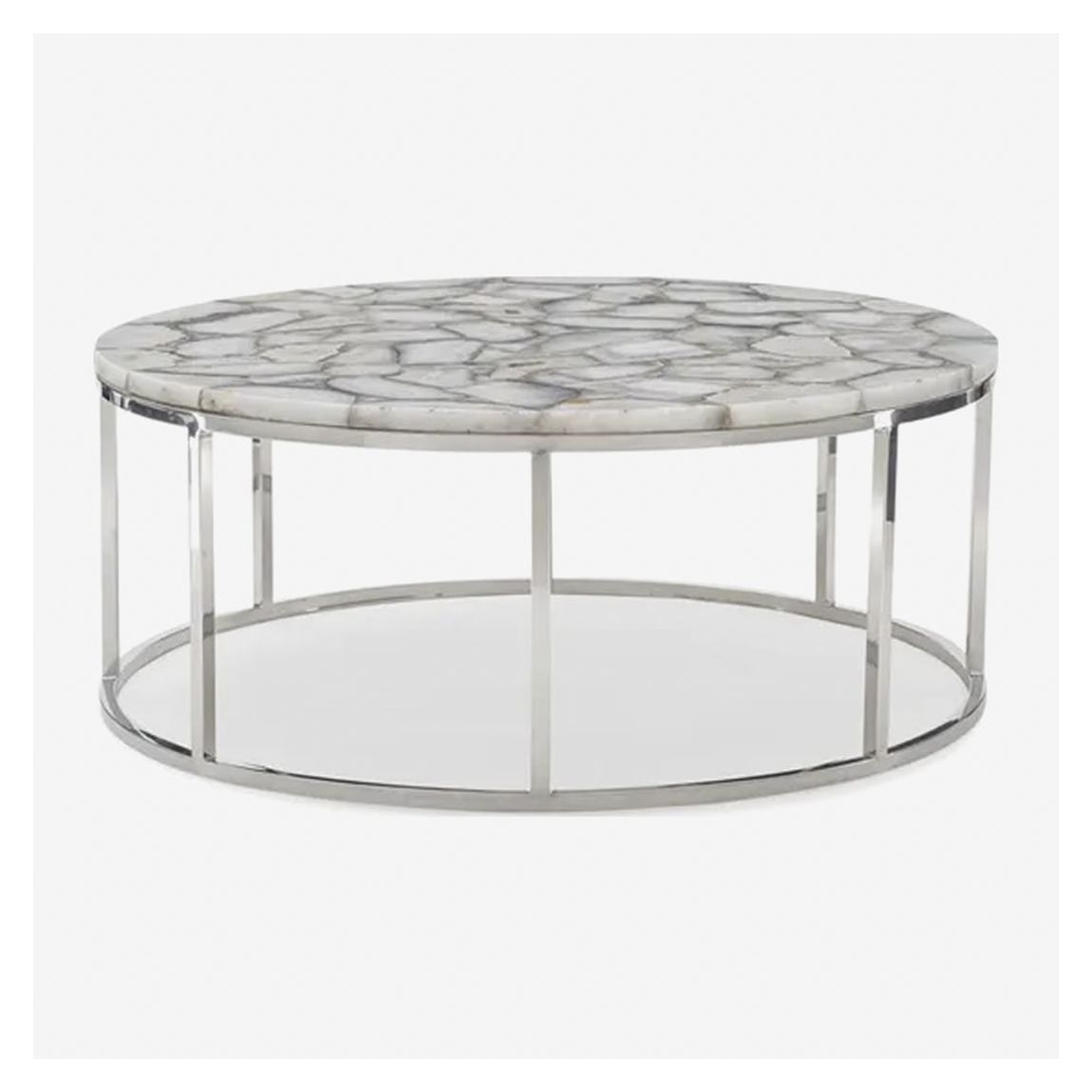 Perry Round Coffee Table in White Agate & Polished Stainless Steel main product photo