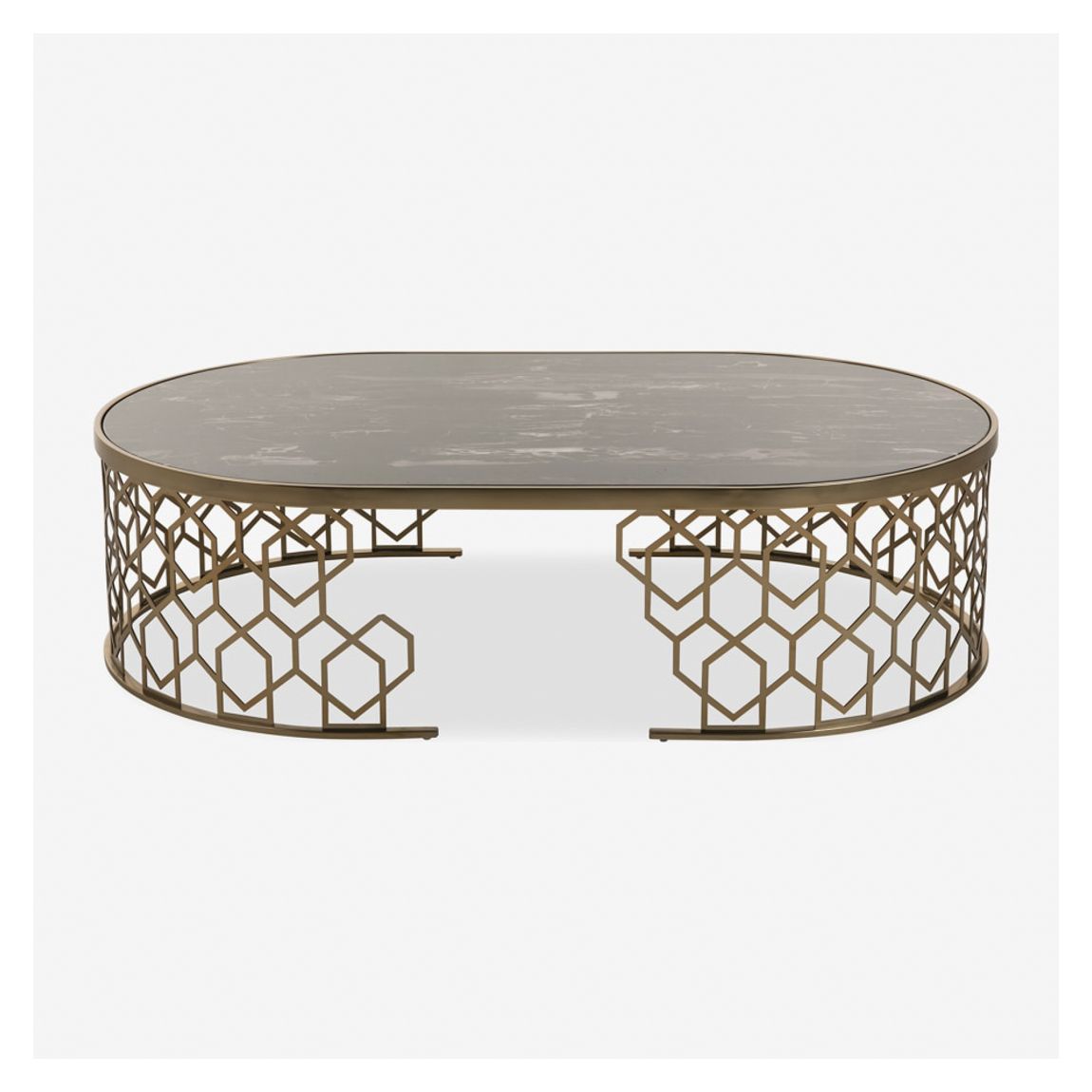 Clara Oval Coffee Table in Silver Dragon Marble & Matte Gold Finish main product photo