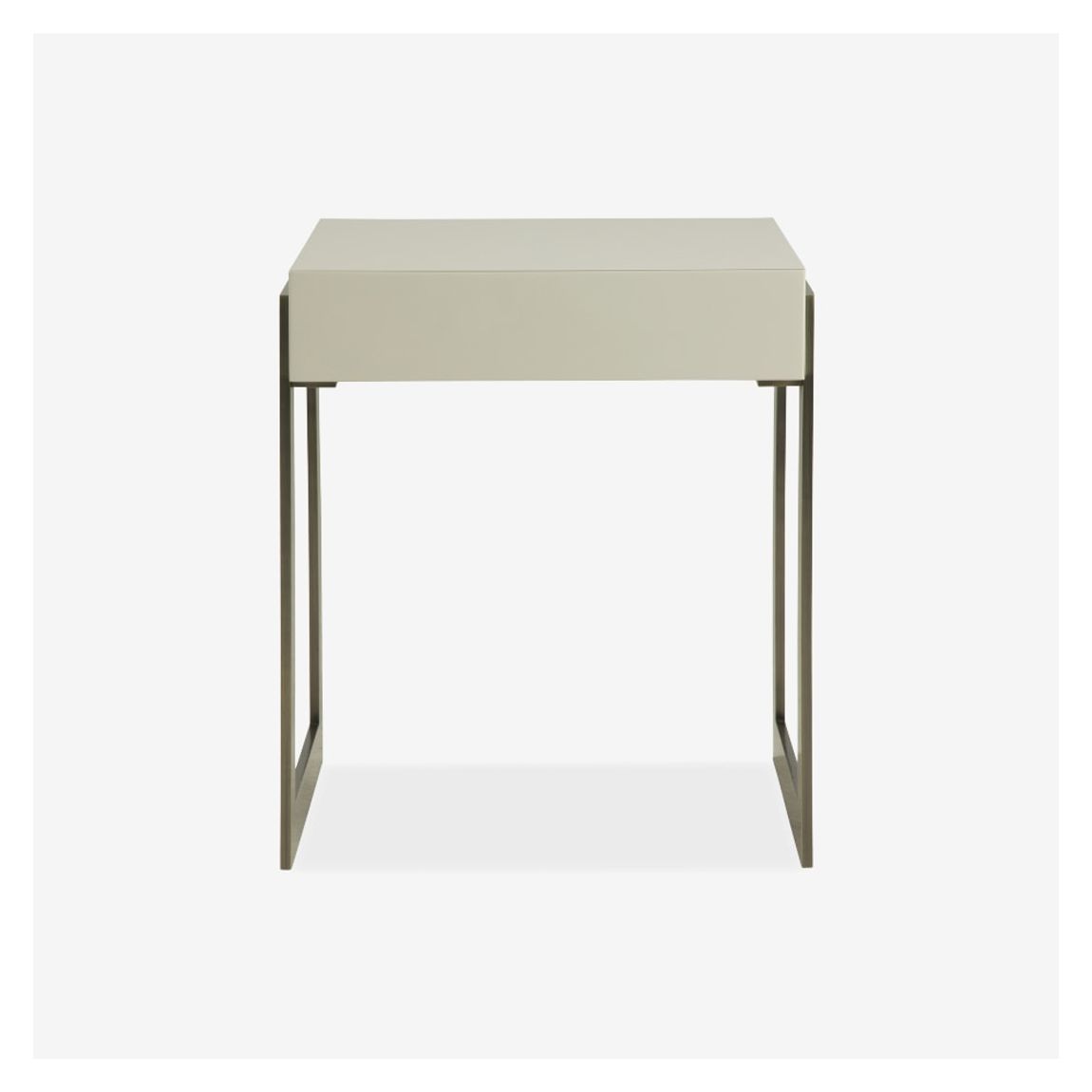 Nino Bedside Table in High Gloss Ivory lacquer & Bronze Legs main product photo