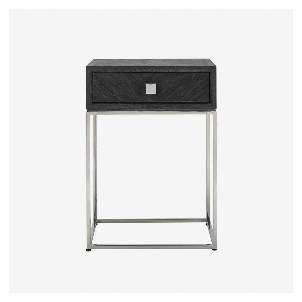 Blackbone Bedside Table in Black Rustic Oak & Silver Finish main product photo