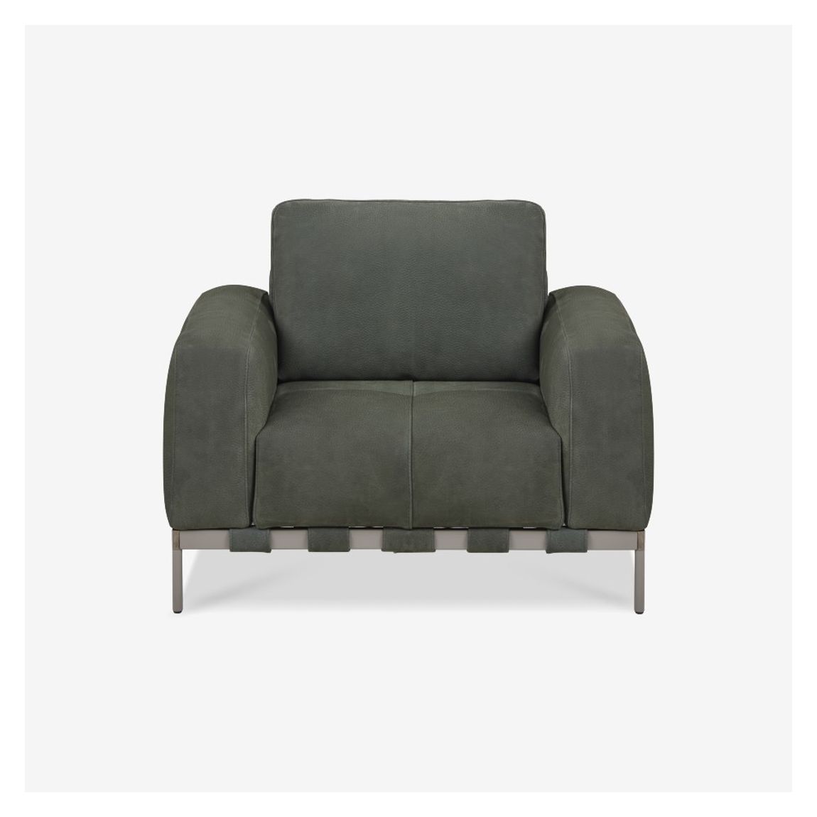 Oscar Armchair in Nabuk Moss Leather & Matt Grey Legs main product photo